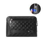 Clutch Wallet Genuine Leather Biometric Fingerprint Lock Multiple Compartments