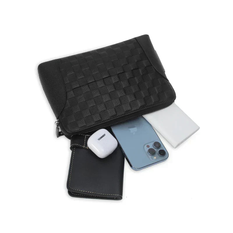 Clutch Wallet Genuine Leather Biometric Fingerprint Lock Multiple Compartments