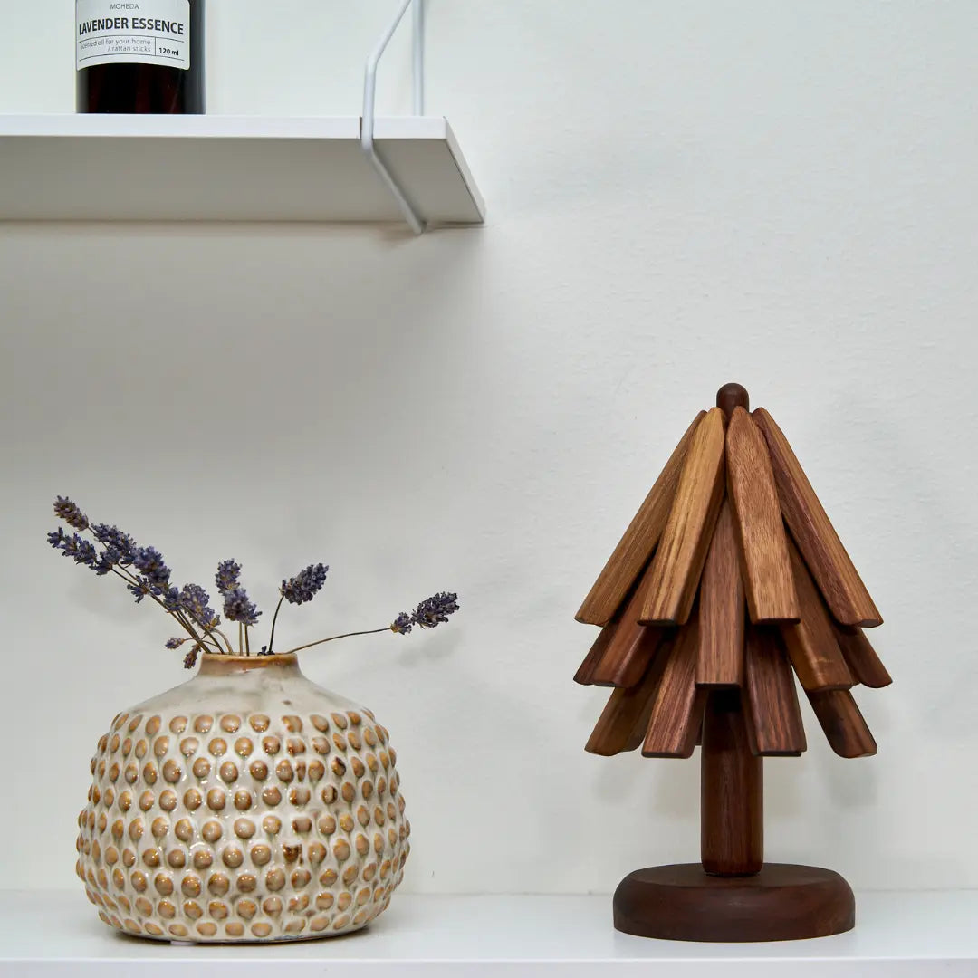 Coaster Holder Tree-Shaped Solid Wood Heat-Resistant