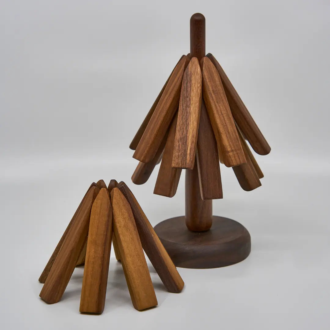 Coaster Holder Tree-Shaped Solid Wood Heat-Resistant