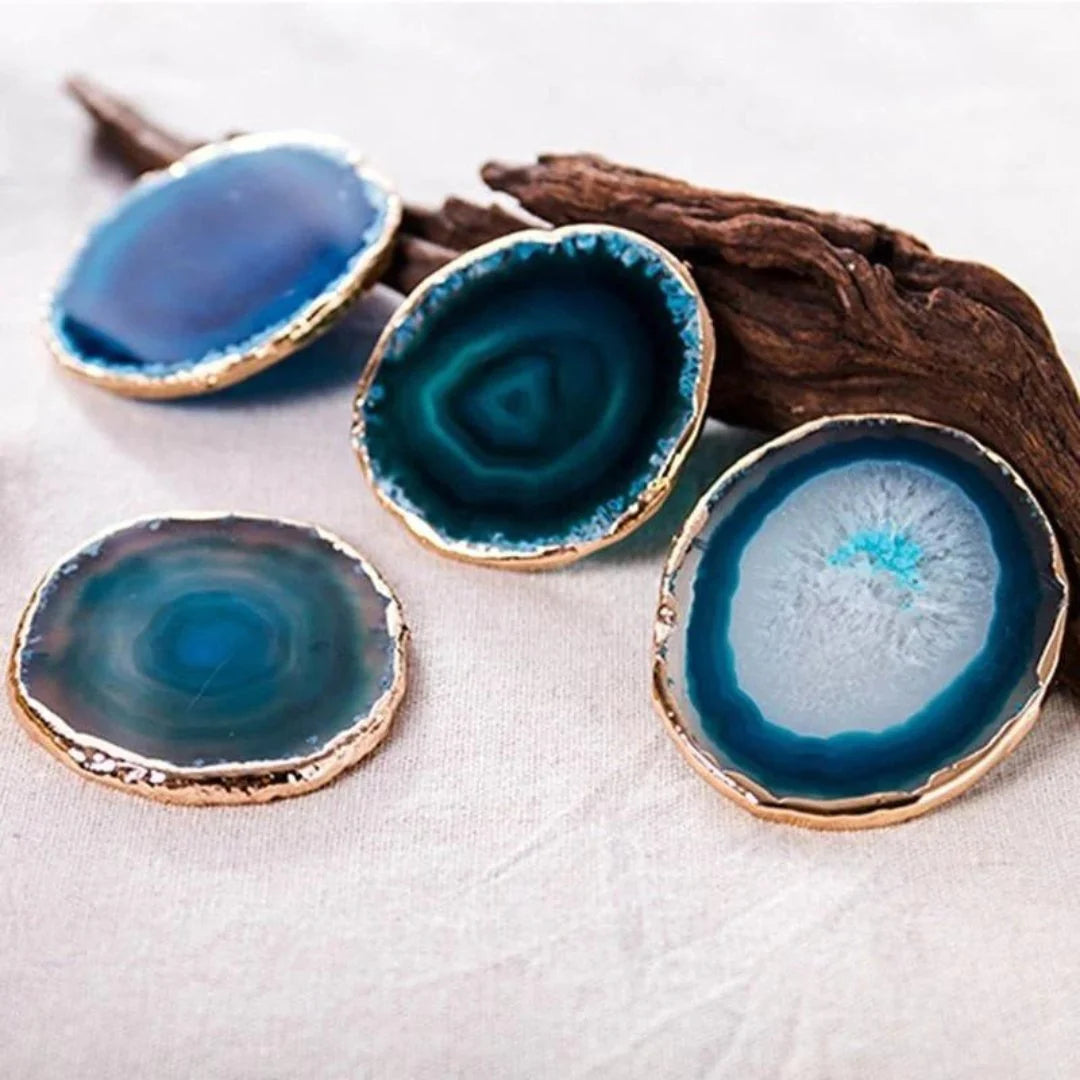 Coasters Blue Agate Gold Edged Set of 2