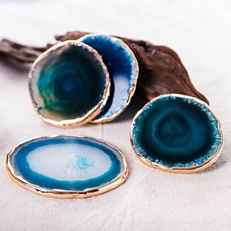 Coasters Blue Agate Gold Edged Set of 2