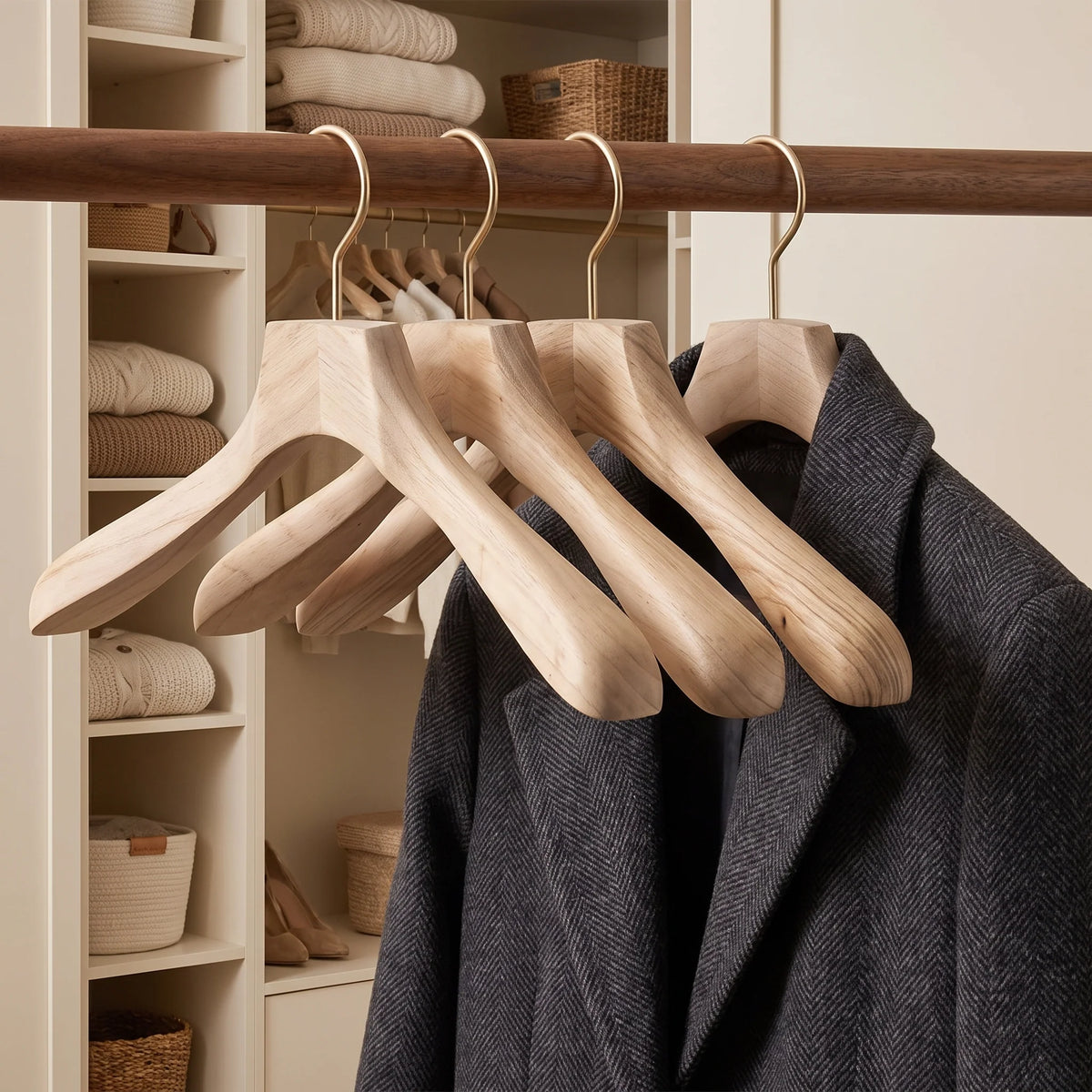Coat Hangers Camphor Wood Broad Shoulders Anti-Slip 2 Pack