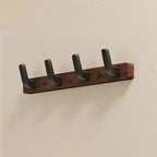 Coat Hook Wall-Mounted Wood Base & Metal Hooks