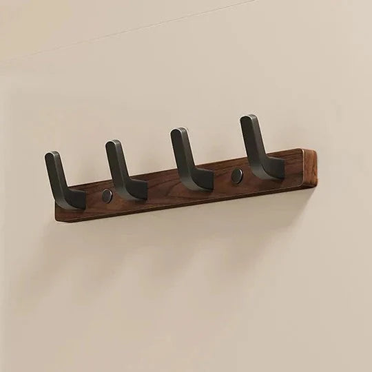 Coat Hook Wall-Mounted Wood Base & Metal Hooks