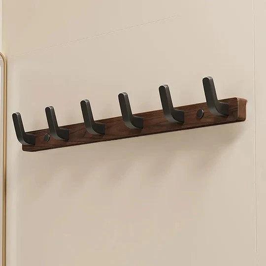 Coat Hook Wall-Mounted Wood Base & Metal Hooks