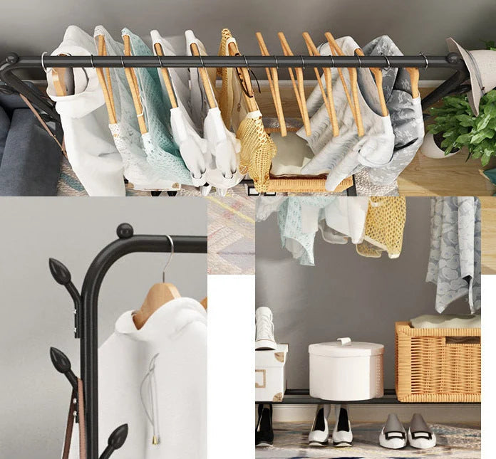 Coat Rack Freestanding Steel Frame & Multiple Hooks