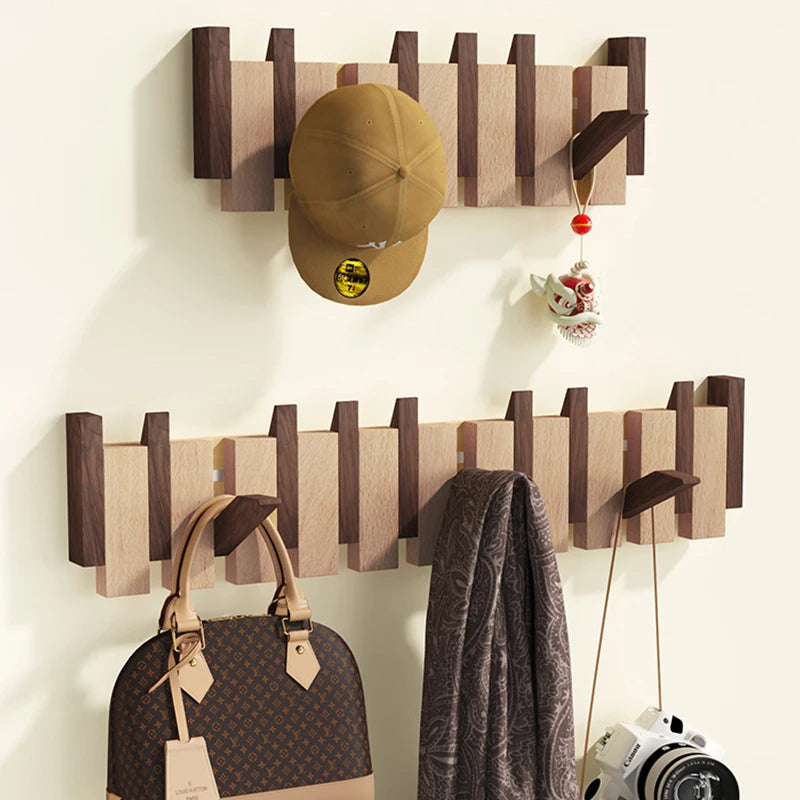 Coat Rack Piano-Inspired Foldable Hooks Walnut & Beech