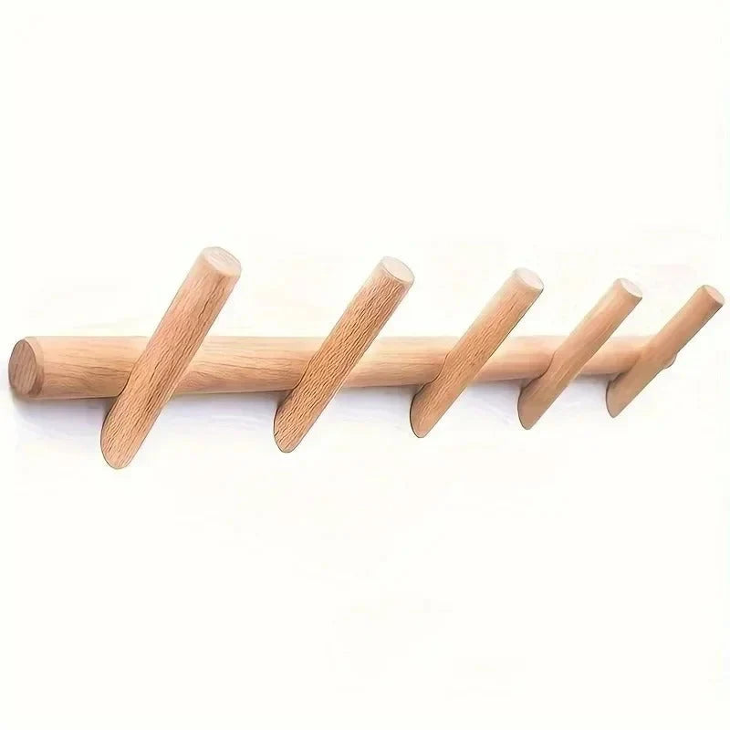 Coat Rack Solid Oak Wall-Mounted Rounded Pegs