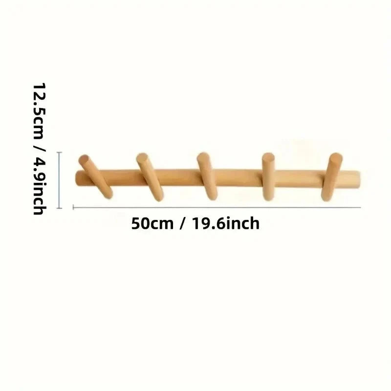 Coat Rack Solid Oak Wall-Mounted Rounded Pegs