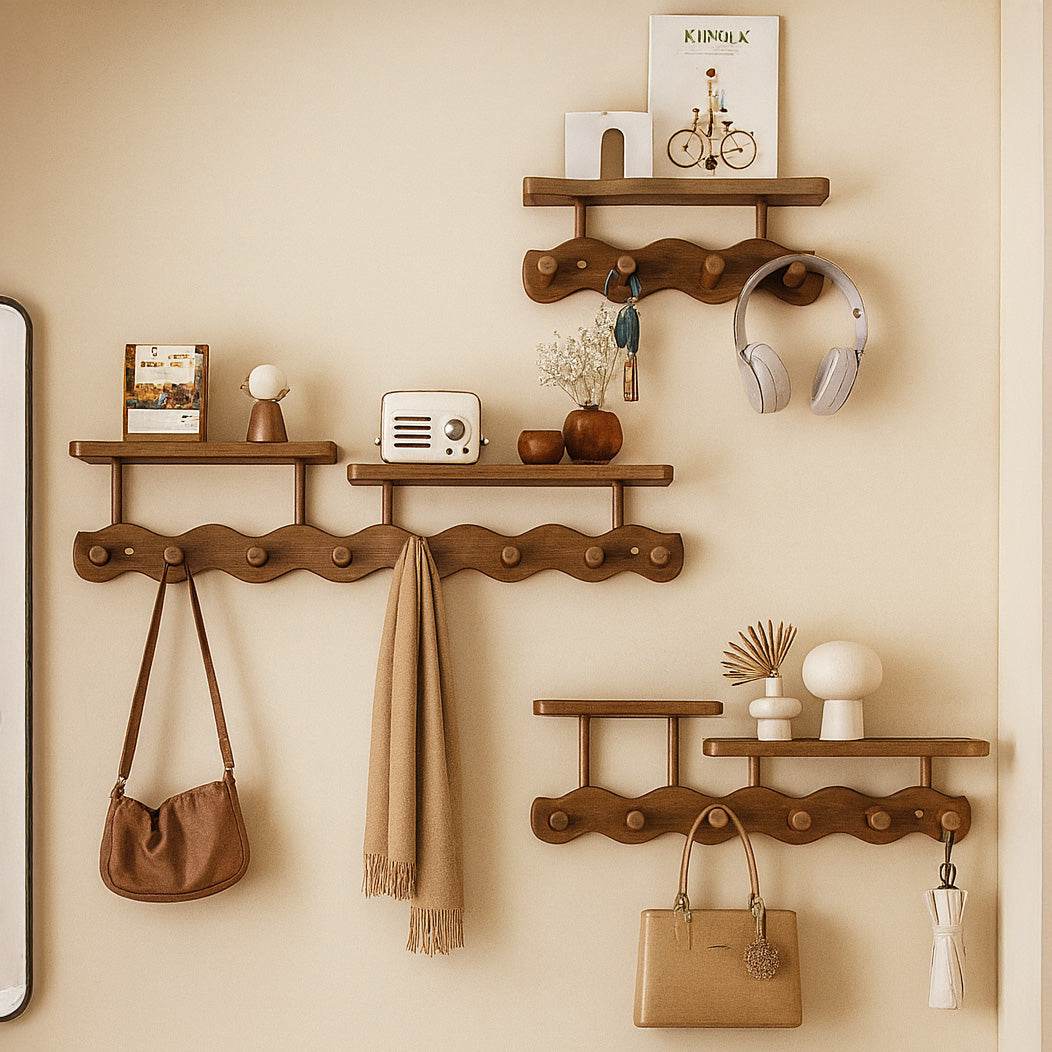 Coat Rack Wall-Mounted Bamboo Shelf & Hooks