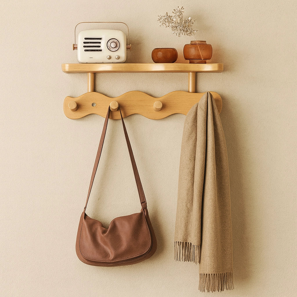 Coat Rack Wall-Mounted Bamboo Shelf & Hooks