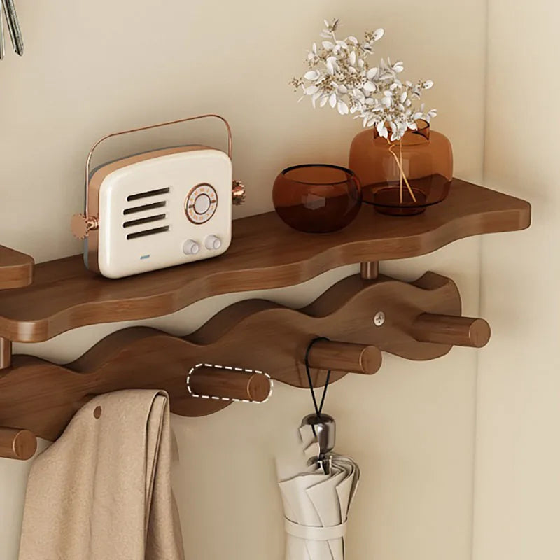 Coat Rack Wall-Mounted Bamboo Shelf & Hooks