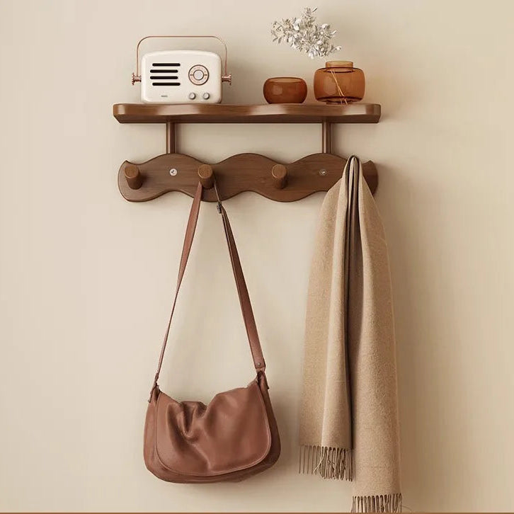 Coat Rack Wall-Mounted Bamboo Shelf & Hooks