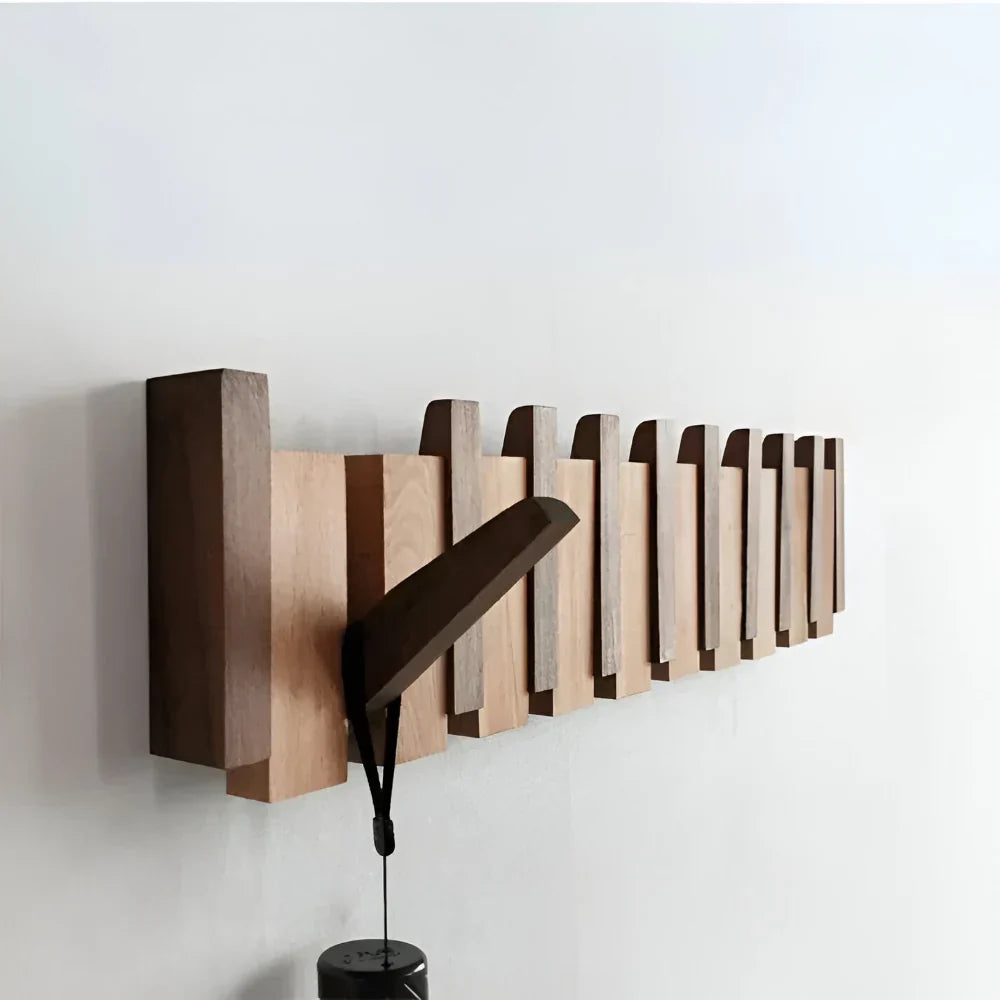 Coat Rack Wall-Mounted Folding Hooks Solid Wood