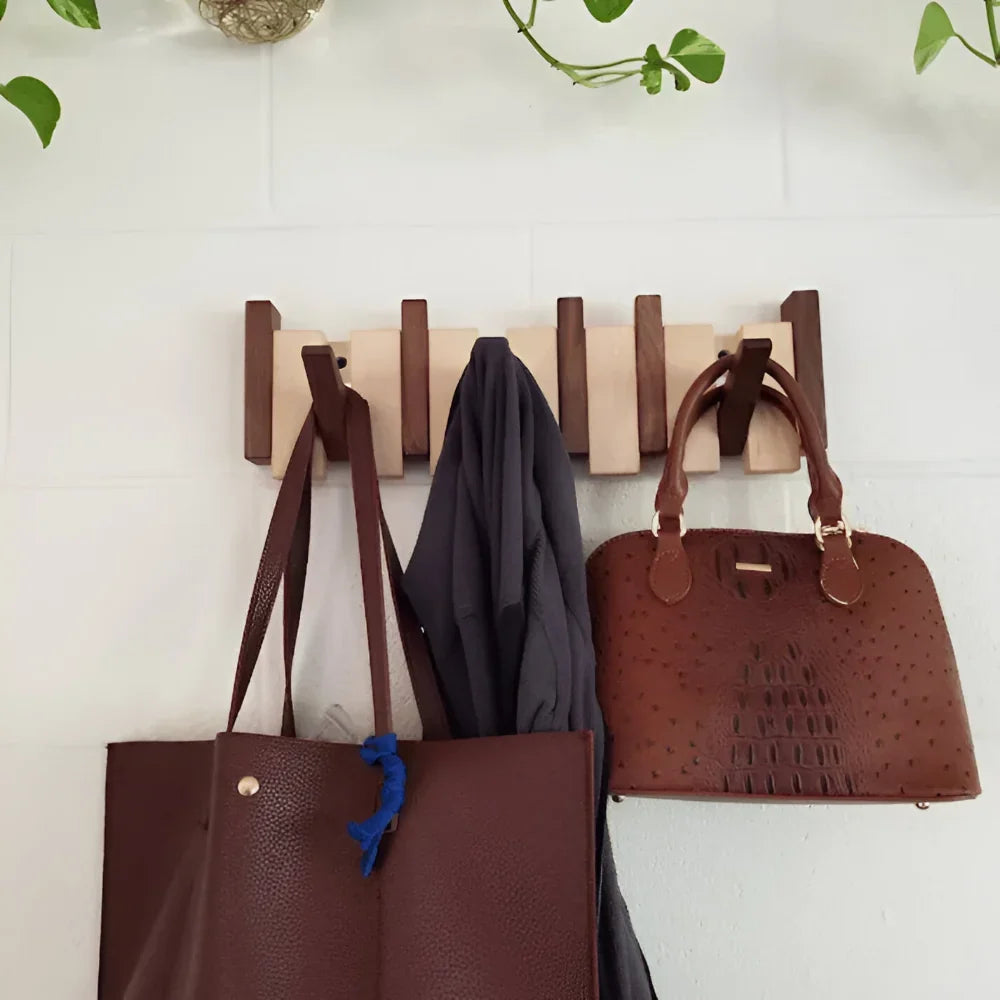 Coat Rack Wall-Mounted Folding Hooks Solid Wood