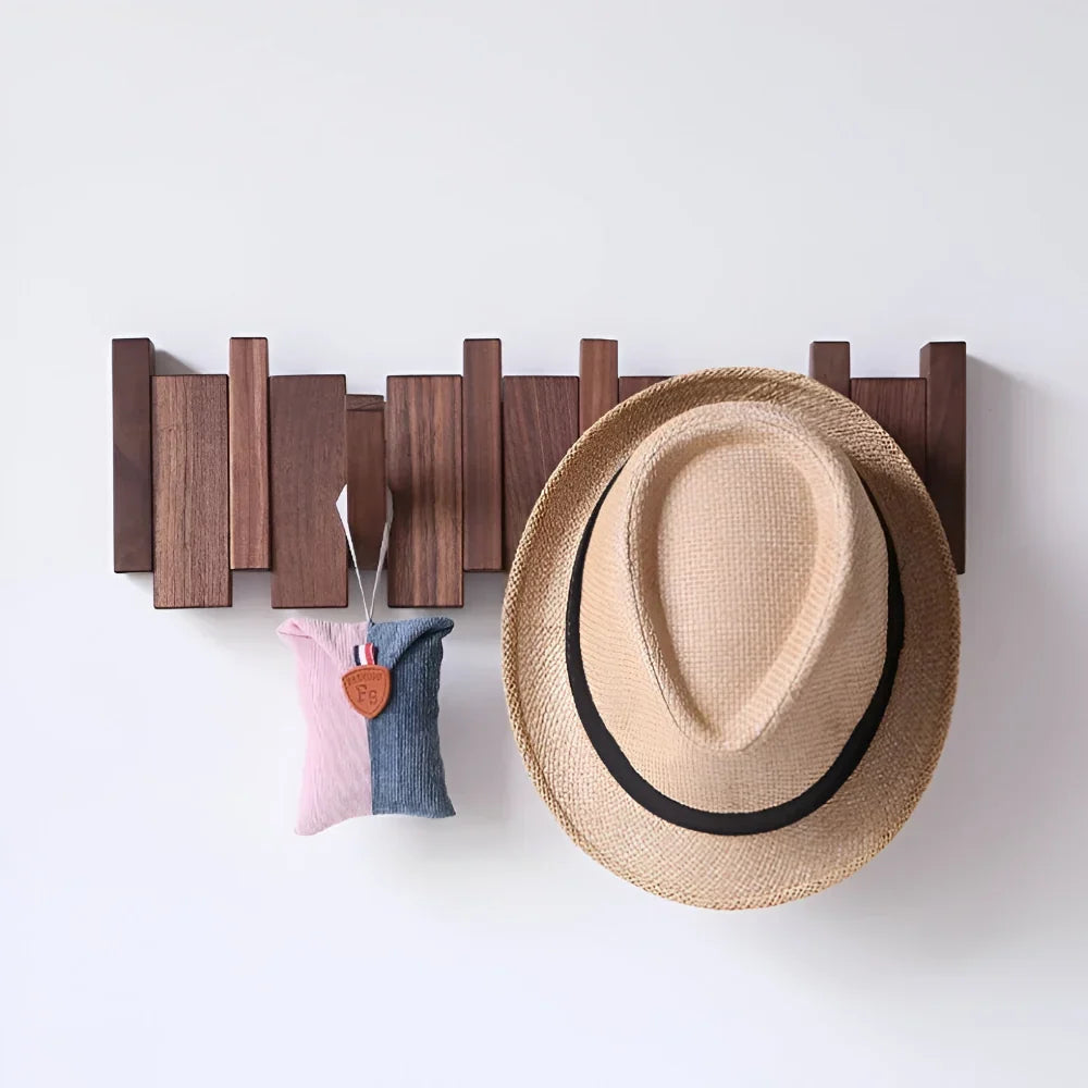Coat Rack Wall-Mounted Folding Hooks Solid Wood