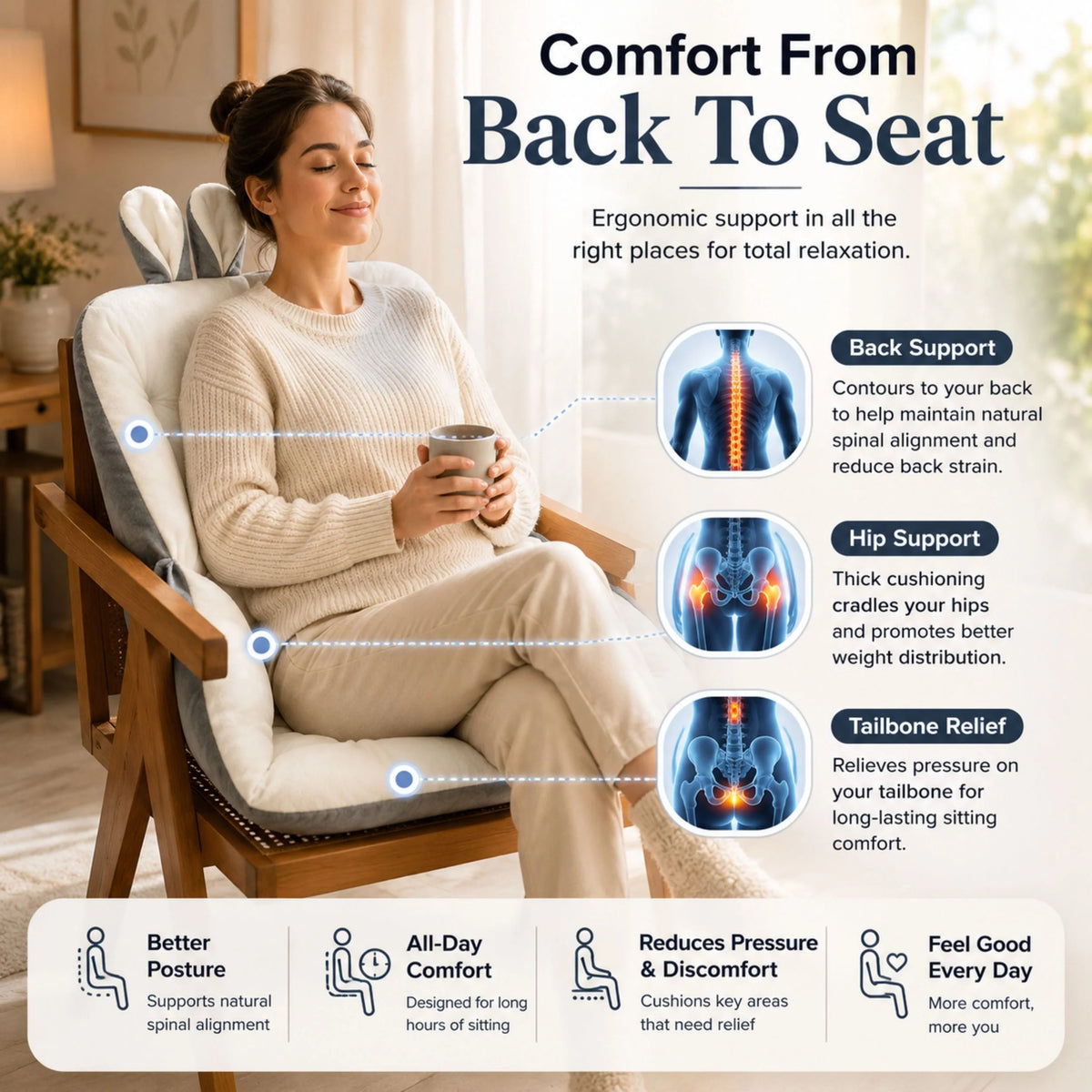 Coccyx Cushion U-Shaped Charcoal Memory Foam Removable Velvet Cover