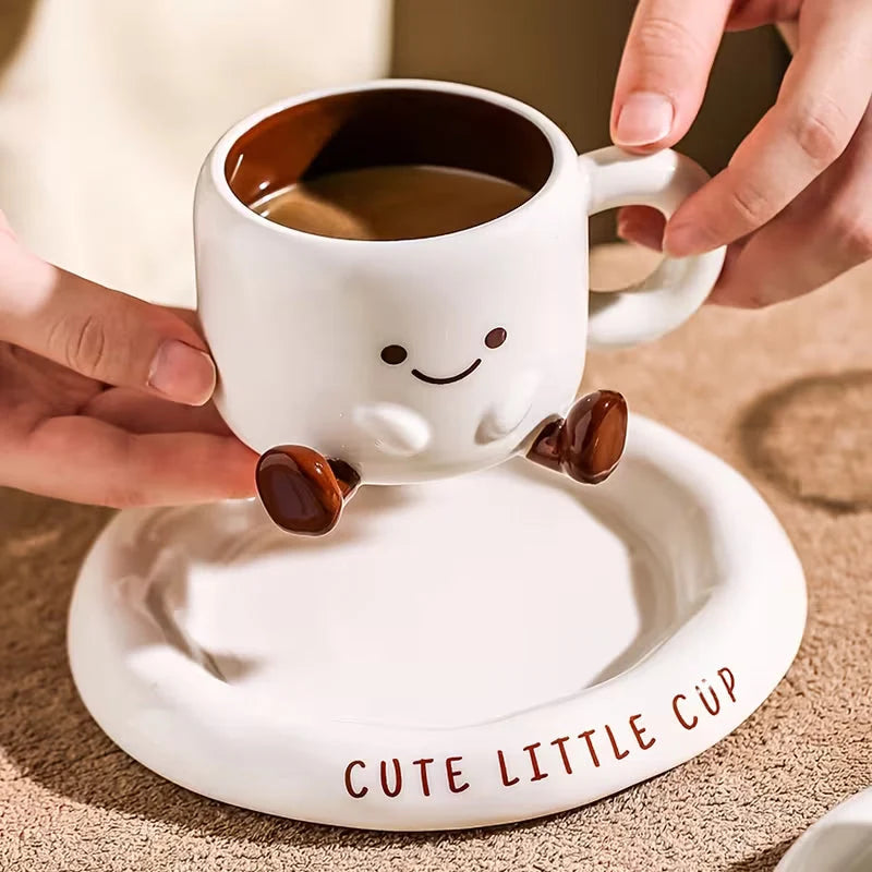 Coffee Cup & Saucer Hand-Painted Cartoon Face 250ml