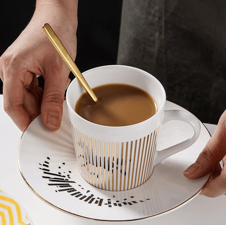 Coffee Cup & Saucer Set Ceramic Mirror-Effect Minimalist