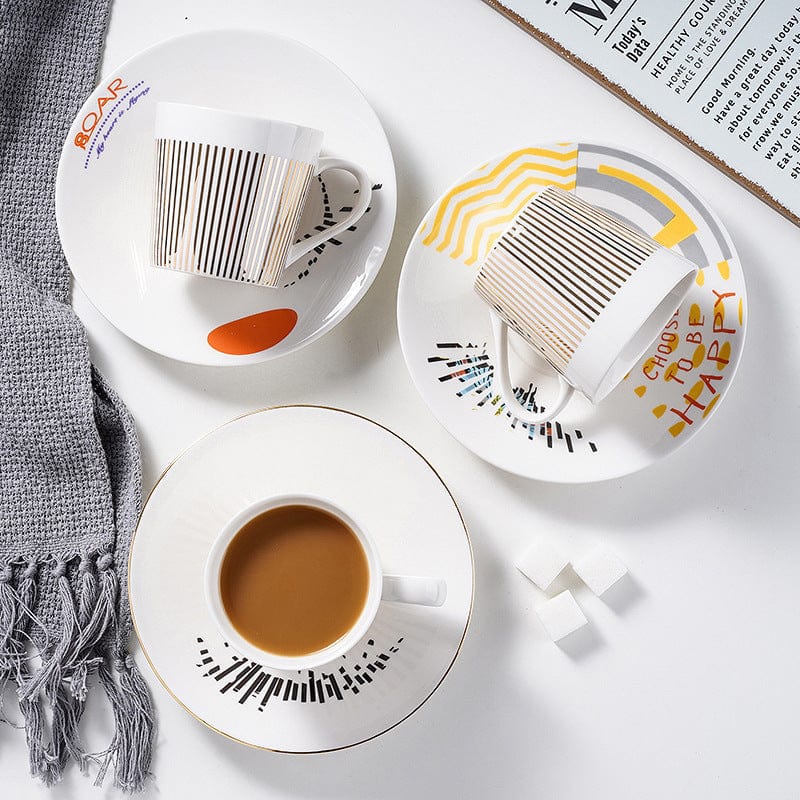 Coffee Cup & Saucer Set Ceramic Mirror-Effect Minimalist