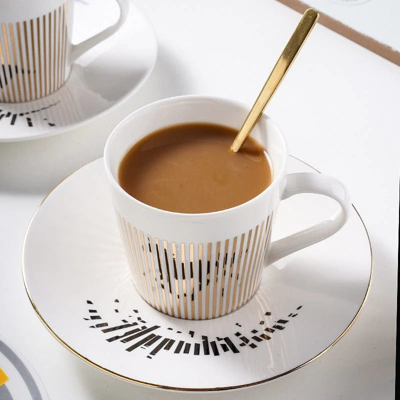Coffee Cup & Saucer Set Ceramic Mirror-Effect Minimalist