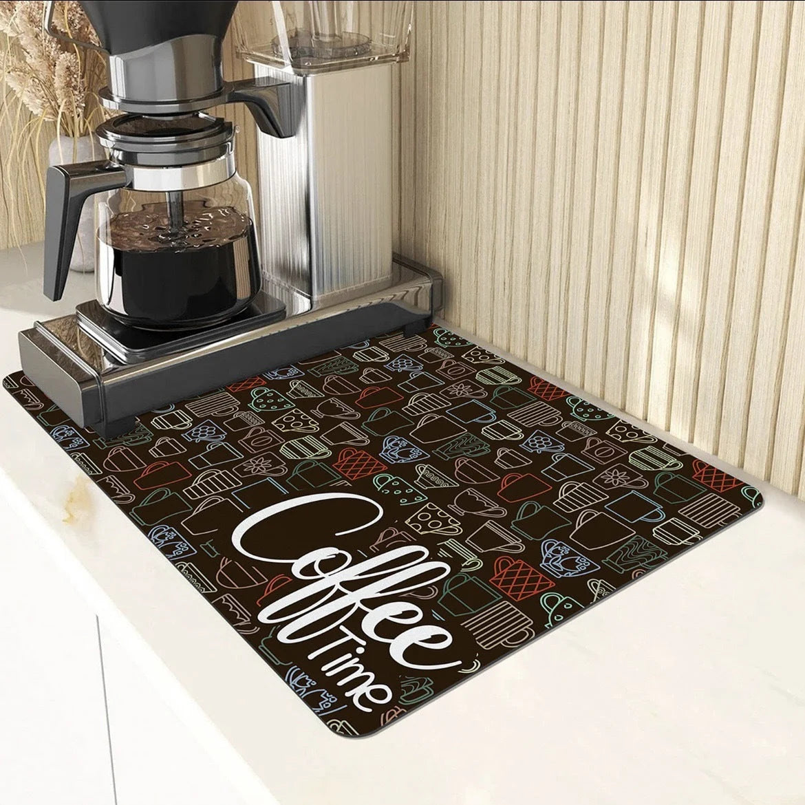 Coffee Machine Mat Absorbent Microfiber Non-Slip Rubber Backing