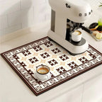 Coffee Mat Absorbent Non-Slip Retro Tile Design