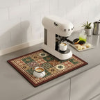 Coffee Mat Absorbent Non-Slip Retro Tile Design