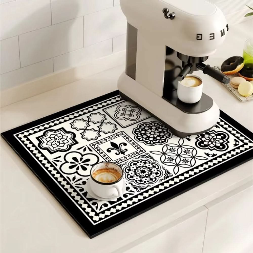 Coffee Mat Absorbent Non-Slip Retro Tile Design