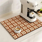 Coffee Mat Absorbent Non-Slip Retro Tile Design