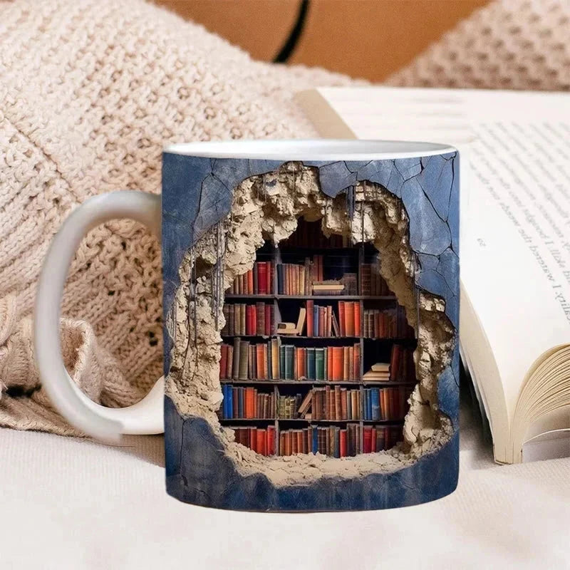 Coffee Mug Ceramic 3D Bookshelf Microwave & Dishwasher Safe