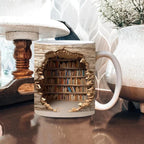 Coffee Mug Ceramic 3D Bookshelf Microwave & Dishwasher Safe