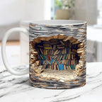 Coffee Mug Ceramic 3D Bookshelf Microwave & Dishwasher Safe