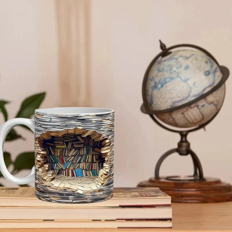 Coffee Mug Ceramic 3D Bookshelf Microwave & Dishwasher Safe