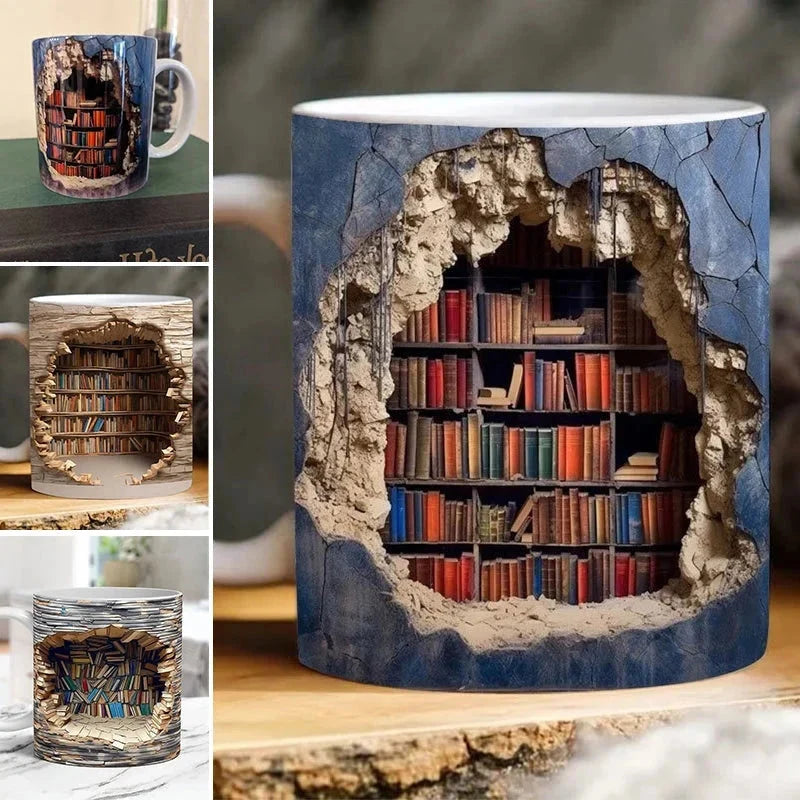 Coffee Mug Ceramic 3D Bookshelf Microwave & Dishwasher Safe