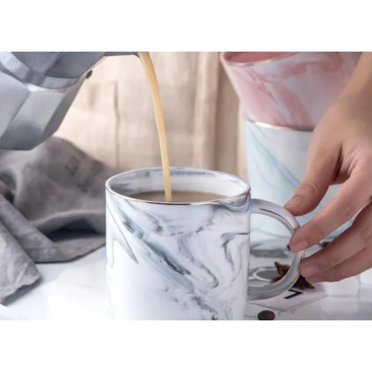 Coffee Mug Ceramic Marble Glaze & Gold Rim