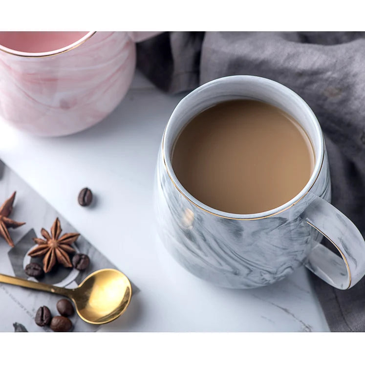 Coffee Mug Ceramic Marble Glaze & Gold Rim