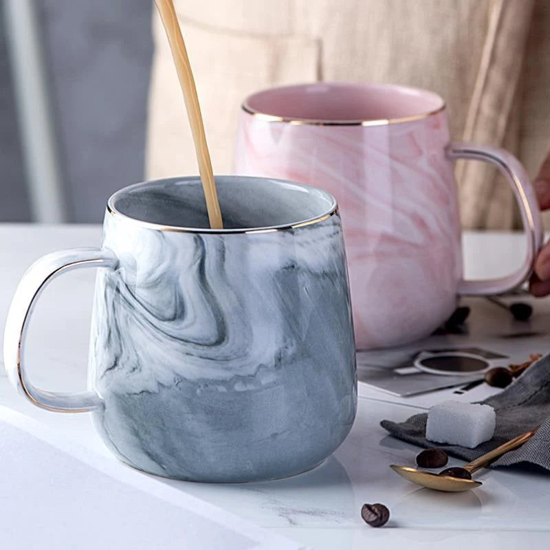 Coffee Mug Ceramic Marble Glaze & Gold Rim