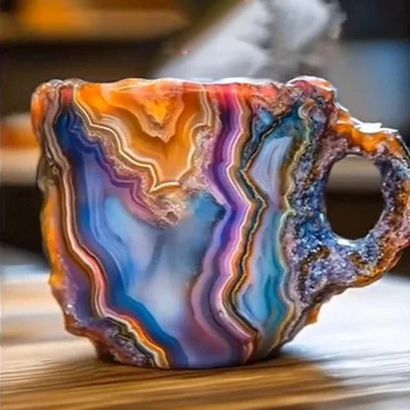 Coffee Mug Crystal-Textured Glass Heat-Safe Polished Handle