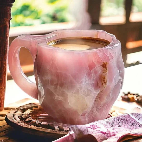 Coffee Mug Crystal-Textured Glass Heat-Safe Polished Handle