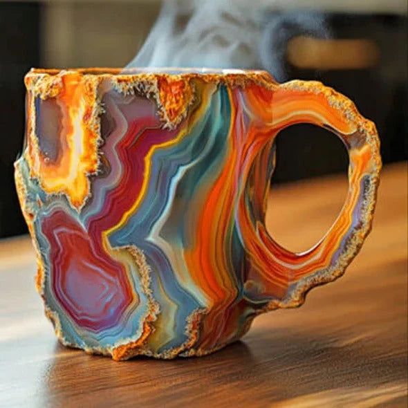 Coffee Mug Crystal-Textured Glass Heat-Safe Polished Handle