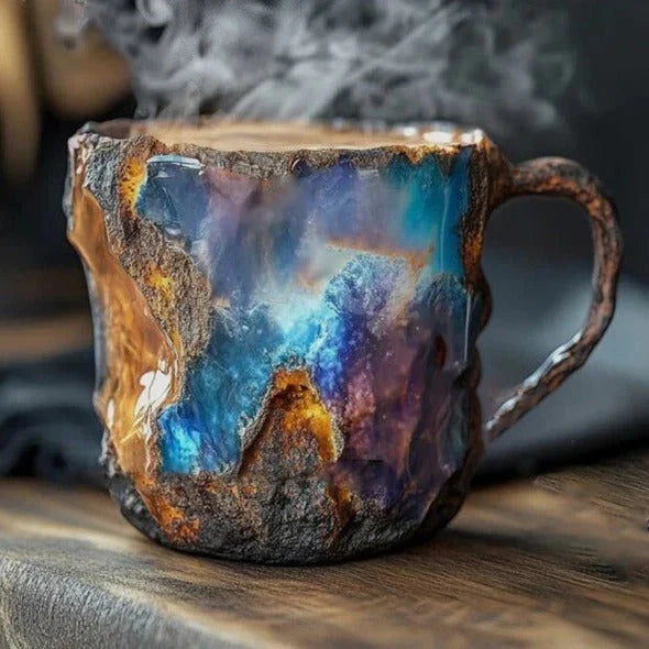Coffee Mug Crystal-Textured Glass Heat-Safe Polished Handle