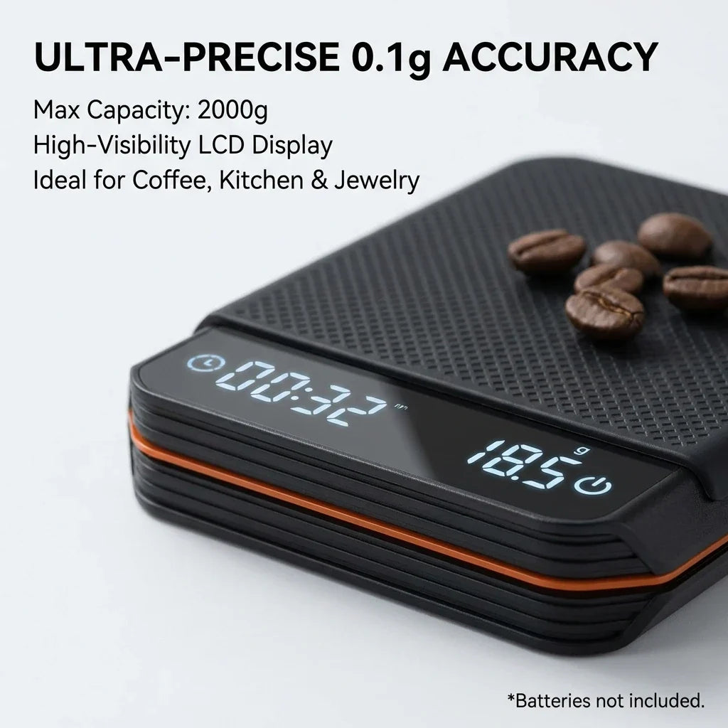 Coffee Scale 0.1g Precision USB-C Rechargeable Built-In Timer
