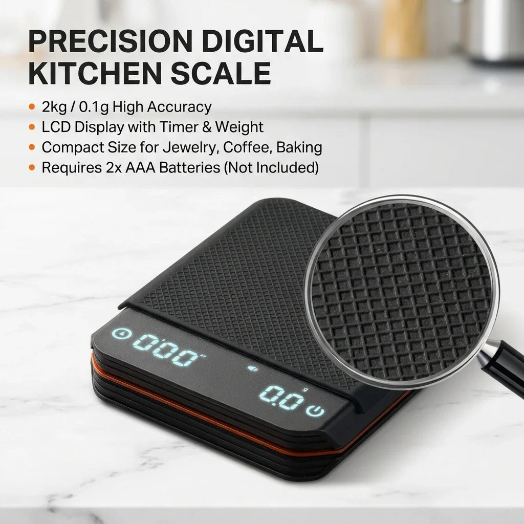 Coffee Scale 0.1g Precision USB-C Rechargeable Built-In Timer
