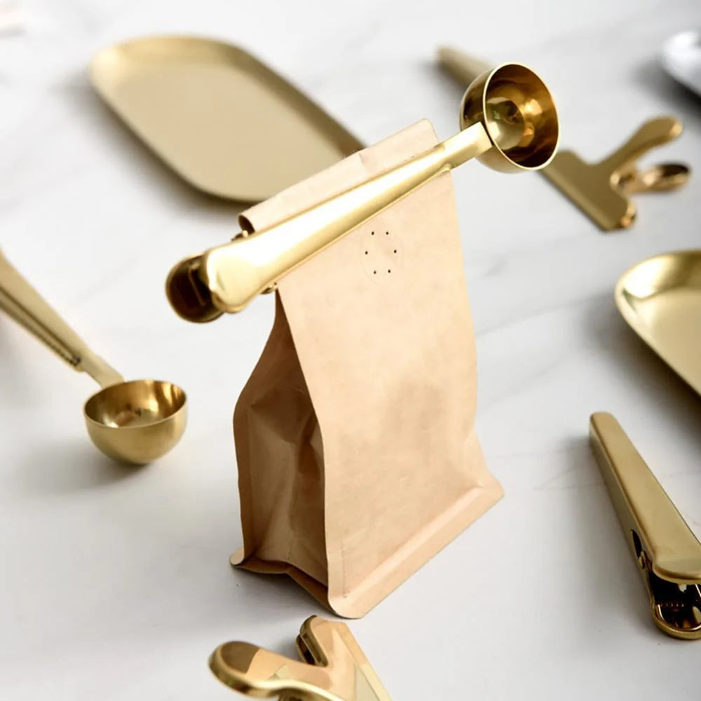 Coffee Scoop & Bag Clip Stainless Steel Airtight Seal