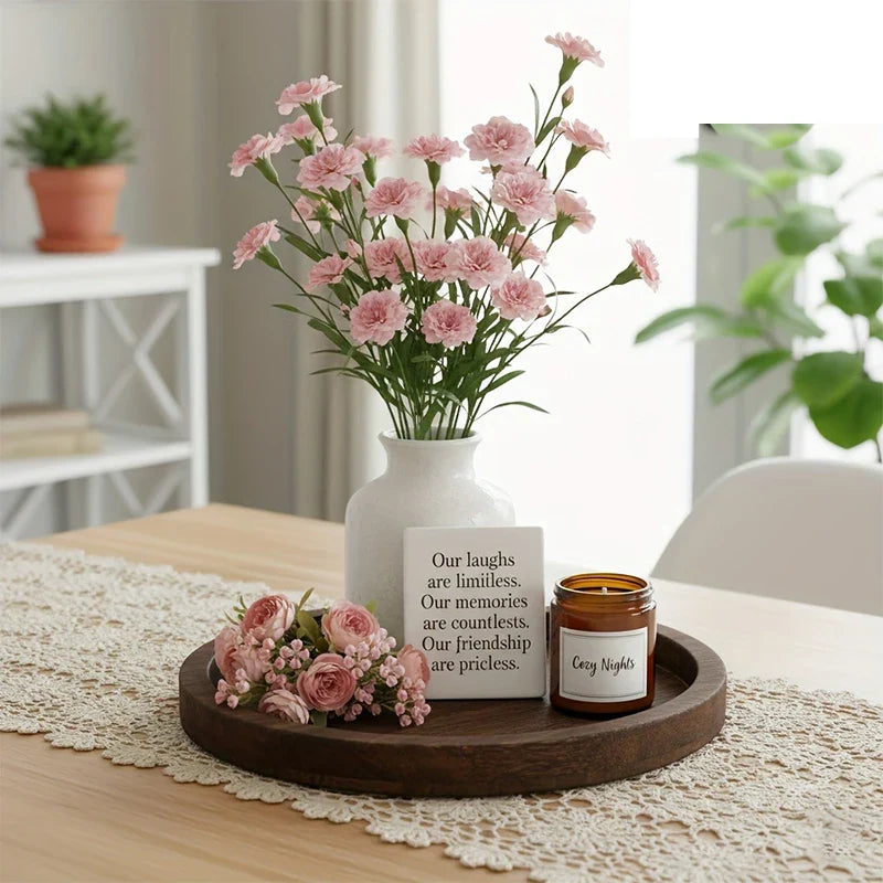 Coffee Table Tray Round Solid Wood Farmhouse