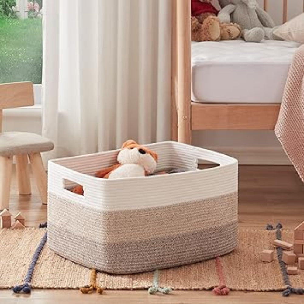 Coiled Cotton Rope & Built-In Handles Storage Basket (15x10x9 in)