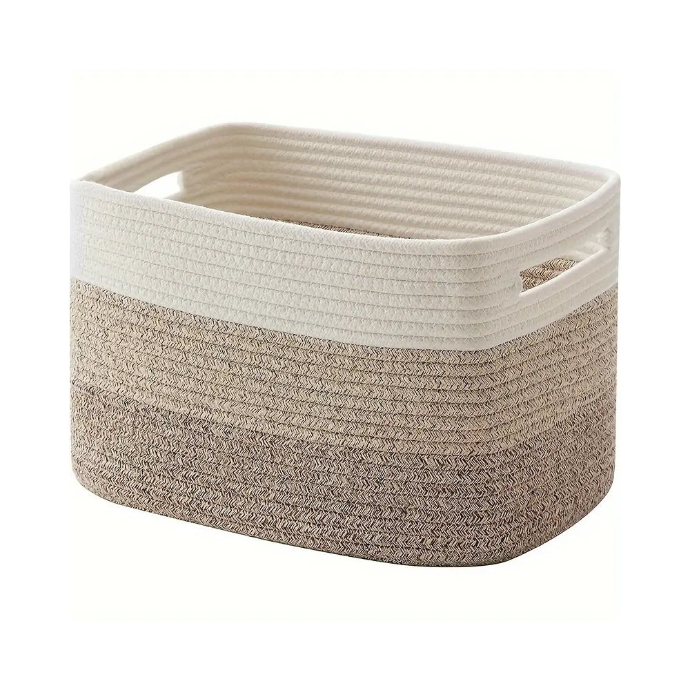 Coiled Cotton Rope & Built-In Handles Storage Basket (15x10x9 in)