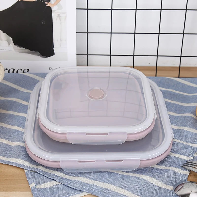 Collapsible Lunch Box Silicone Snap Lock Airtight Microwave Safe